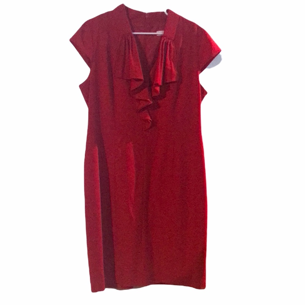 Calvin Klein Red Short Sleeve Ruffled Cocktail Dress Size 14 - Picture 1 of 4